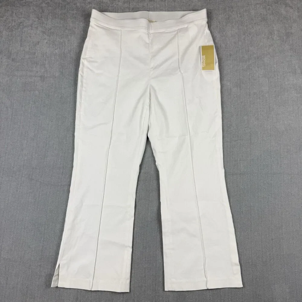 Michael Kors Capri Cropped Pants Womens 8 White Seamed Pull On Elastic Waist New